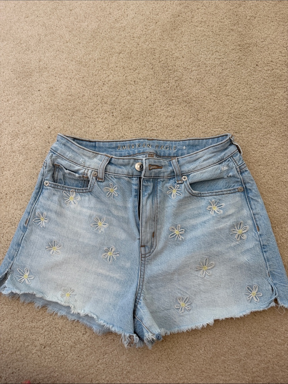 American Eagle Outfitters Light Blue Daisy Embroidered Jean Shorts
